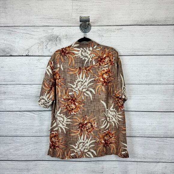 Caribbean Joe Men's Tan Orange Linen Blend Hawaiian Button Up Shirt Size Medium - Picture 7 of 8